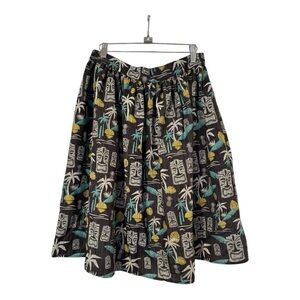 Steady Clothing Tiki Rockabilly polyester circle skirt, zipper back, Size Large